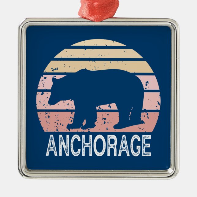 Anchorage Alaska Retro Bear Julgransprydnad Metall (Framsidan)