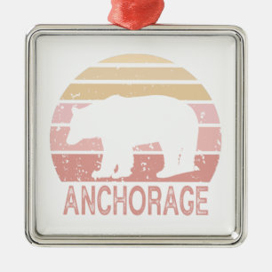 Anchorage Alaska Retro Bear Julgransprydnad Metall