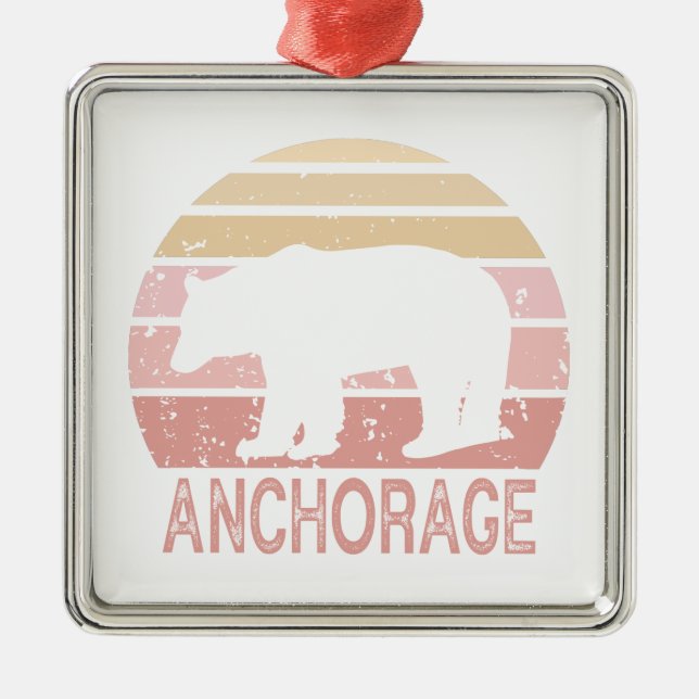 Anchorage Alaska Retro Bear Julgransprydnad Metall (Framsidan)
