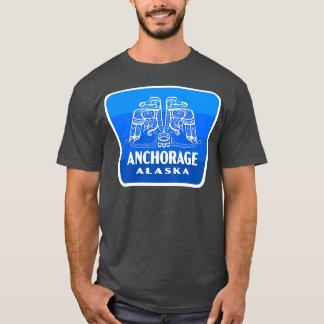 Anchorage Alaska Retro Bird Badge Blue T Shirt