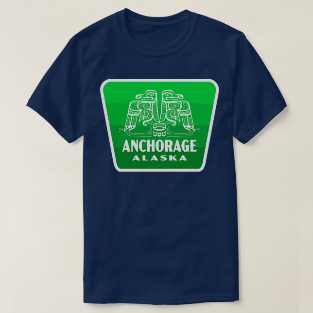 Anchorage Alaska Retro Bird Badge Grönt T Shirt (Design framsida)