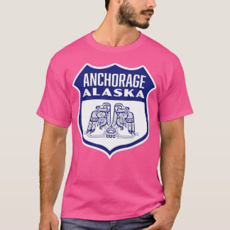 Anchorage Alaska Retro Bird Shield Blue T Shirt