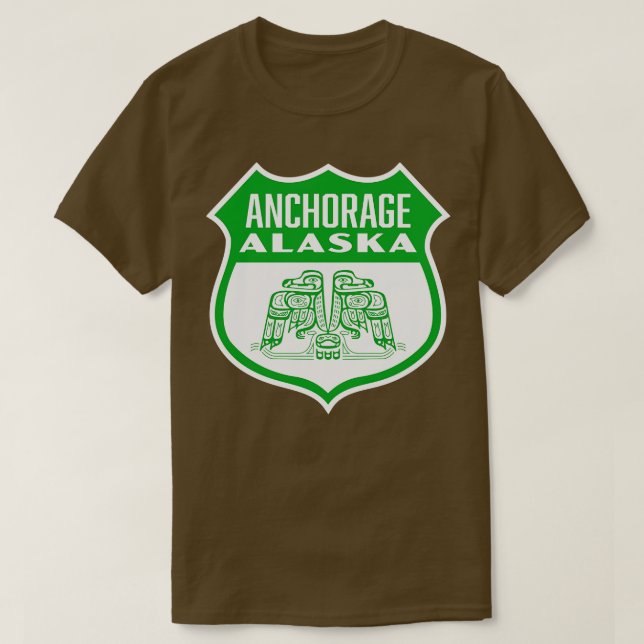 Anchorage Alaska Retro Bird Shield Grönt T Shirt (Design framsida)