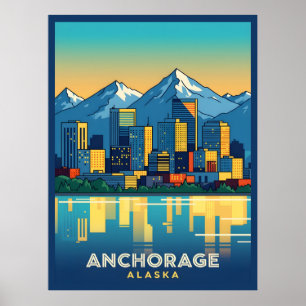 Anchorage Alaska skyline med berg och vatten Poster