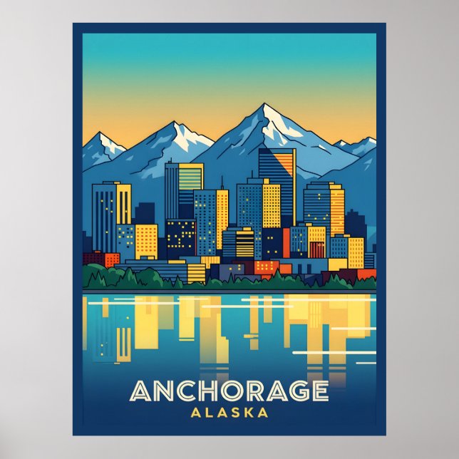 Anchorage Alaska skyline med berg och vatten Poster (Framsidan)