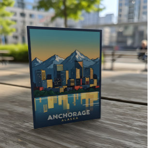Anchorage Alaska skyline med berg och vatten Vykort