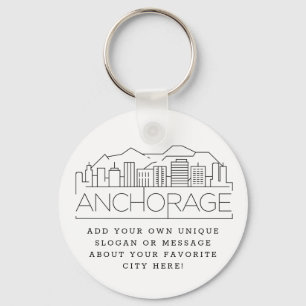 Anchorage, Alaska Stylized Skyline Anpassningsba Nyckelring