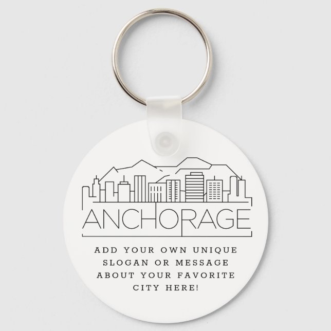 Anchorage, Alaska Stylized Skyline | Anpassningsba Nyckelring (Framsida)