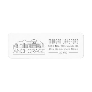 Anchorage, Alaska Stylized Skyline Returadress Etikett