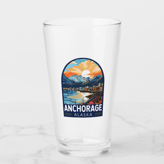 Anchorage Alaska Travel Art Emblem Glaskopp (Framsida)