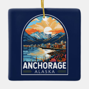 Anchorage Alaska Travel Art Emblem Julgransprydnad Keramik