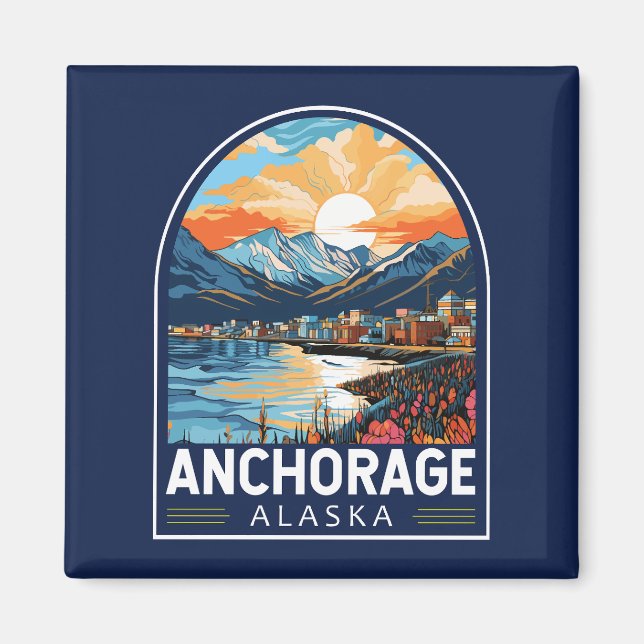 Anchorage Alaska Travel Art Emblem Magnet (Framsidan)