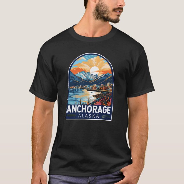 Anchorage Alaska Travel Art Emblem T Shirt (Framsida)