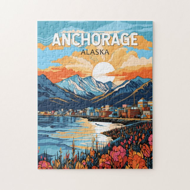 Anchorage Alaska Travel Art Vintage Pussel (Vertikal)