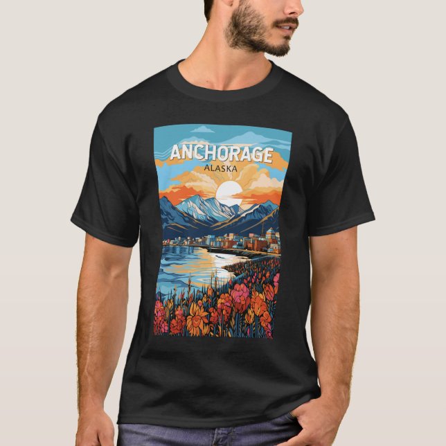Anchorage Alaska Travel Art Vintage T Shirt (Framsida)