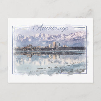 Anchorage Alaska Watercolor Postcard Vykort