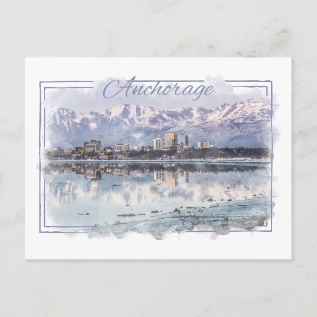 Anchorage Alaska Watercolor Postcard Vykort (Framsida)