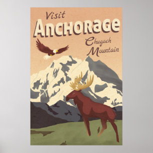 Anchorage Chugach Mountain Vintage resor Poster