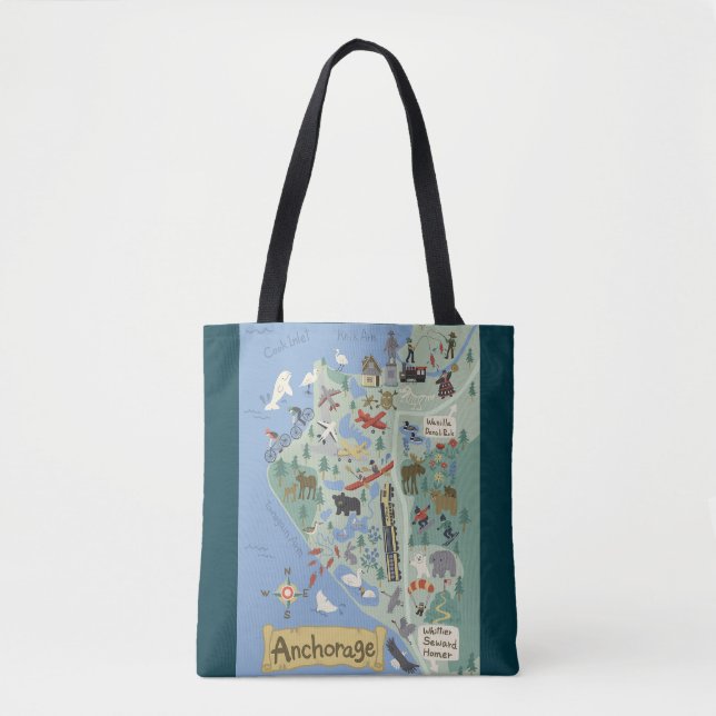 Anchorage town karta Tote Bag Tygkasse (Framsida)