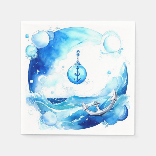 Anchored Kärlek Nautical Boy Baby Shower Pappersservett (Framsidan)