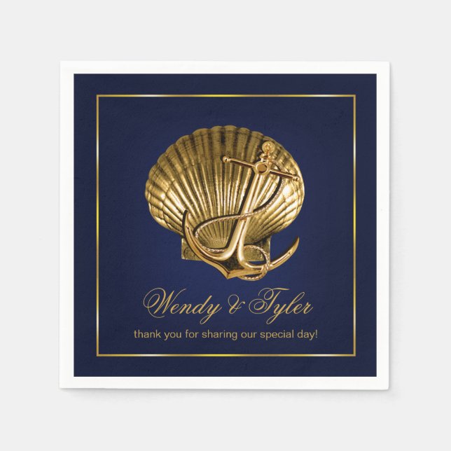 Anchored Seashell Nautical Cocktail Party | flotta Pappersservett (Framsidan)