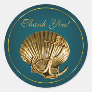 Anchored Seashell Nautical Tack turkos Runt Klistermärke