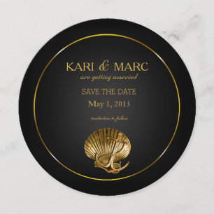 Anchored Seashell Save the Date svart & guld Inbjudningar