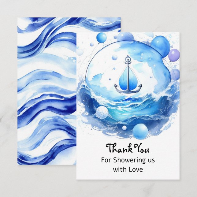 Anchors Ahoy Nautical Shower Boy Shower Tack Kort (Fram/baksida)