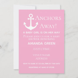 Anchors Away Flicka Nautical Rosa Baby Shower Inbjudningar