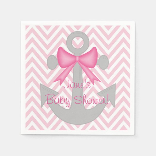 Anchors Away Girl Baby Shower Napkins Pappersservett (Framsidan)