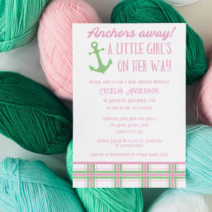 Anchors Away Girl Nautical Baby Shower Inbjudningar