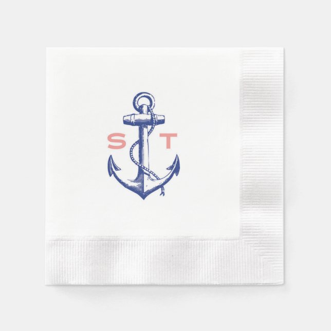 Anchors Away monogram cocktail napkin Pappersservett (Framsidan)