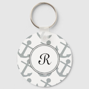 Anchors Away Mönster med Monogram Nyckelring