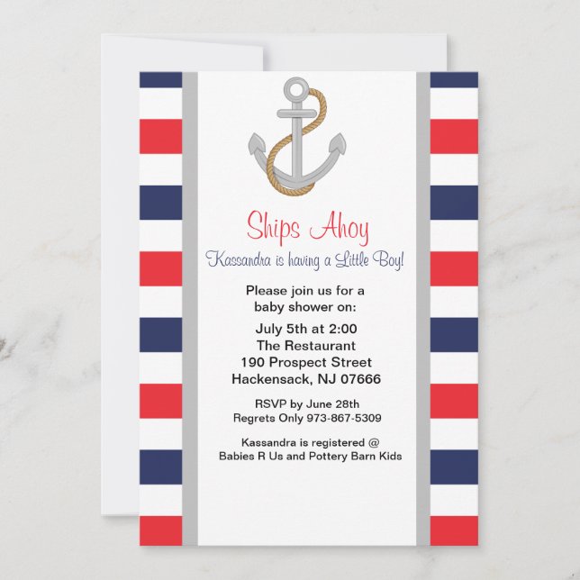 Anchors Away Nautical Baby Shower-inbjudan Inbjudningar (Framsida)
