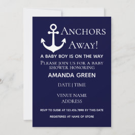 Anchors Away Navy Blue Nautical Baby Shower Inbjudningar