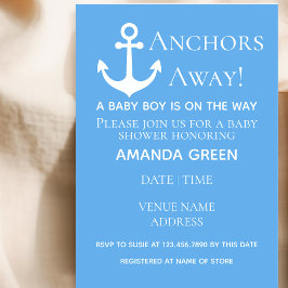 Anchors Away Pojke Nautical Blue Baby Shower Inbjudningar