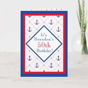Anchors Away Rött vitt blått 50:e födelsedagen Inbjudan