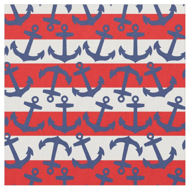 Anchors Aweigh, Nautical Rand Fabric Tyg (Närbild)