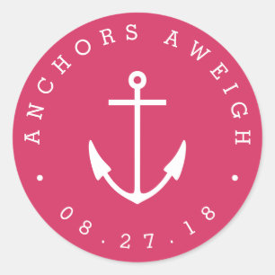Anchors Aweigh Rosa Nautical Baby Shower Runt Klistermärke