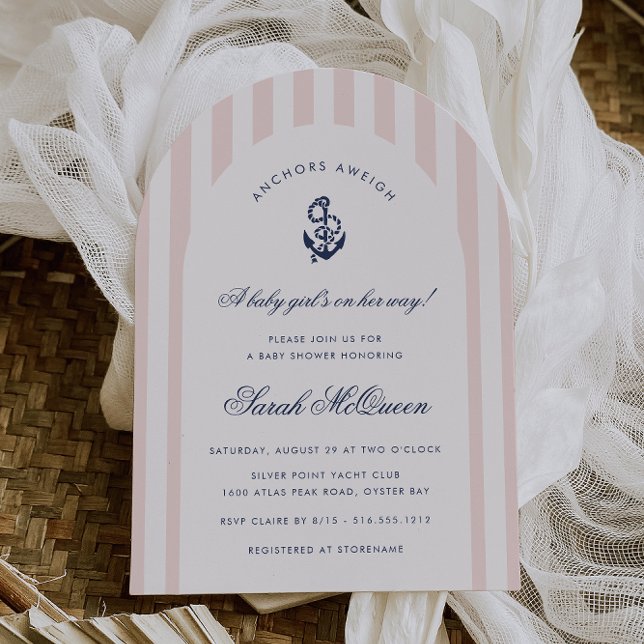 Anchors Aweigh Rosa Nautical Girl Baby Shower Inbjudningar (Skapare uppladdad)