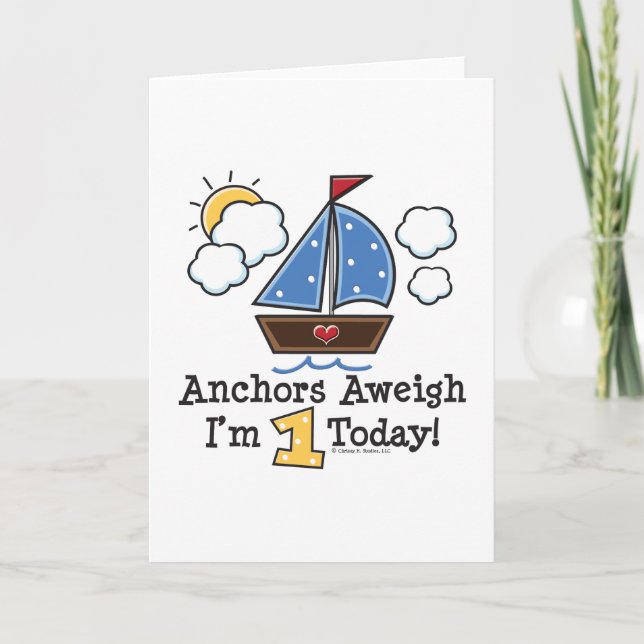Anchors Aweigh Sailboat 1:a födelsedagsinbjudan Inbjudan (Framsida)