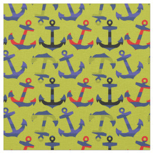 Anchors Aweigh, Stripe Anchors på Grönt Fabric Tyg
