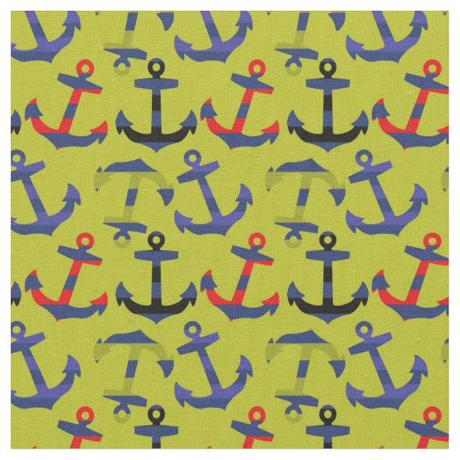 Anchors Aweigh, Stripe Anchors på Grönt Fabric Tyg (Närbild)