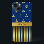 Anchors och Rand Samsung Note 4 Fodral<br><div class="desc">Snyggt Samsung Note 4 fodral är klar, med grafik av guld-färgankarpunkter mot blå bakgrund, på den övre halvan av fodral. Grund i fodral har ett guld och blått rand mönster, med ett guld-tonband, över mitten. Anpassa den mörk blått texten, på guldbandet, för dig själv eller som en underbar presentidé.</div>