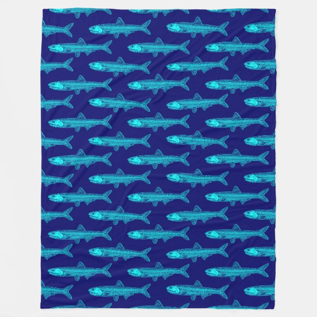 Anchovy Mönster - Cyan- och djuphavssjön Fleecefilt (Framsidan)