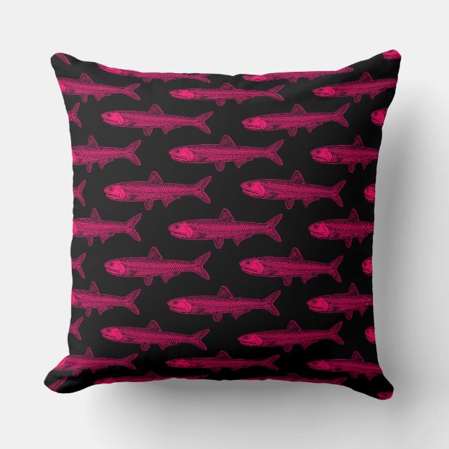 Anchovy Mönster - Neon Red and Black Kudde (Framsida)