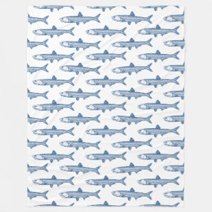 Anchovy Mönster - Shibori Blue on White Fleecefilt