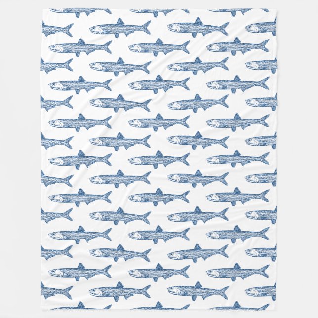 Anchovy Mönster - Shibori Blue on White Fleecefilt (Framsidan)