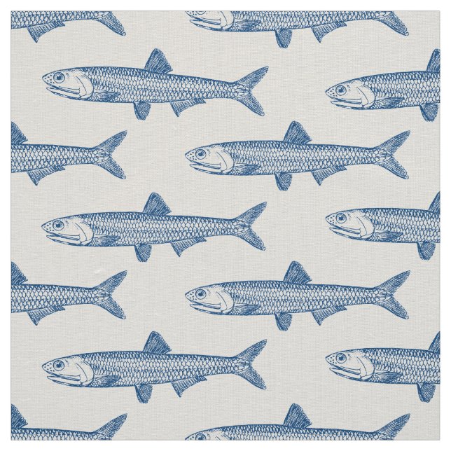 Anchovy Mönster - Shibori Blue on White Tyg (Prov)