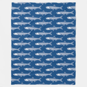 Anchovy Mönster - White and Shibori Blue Fleecefilt